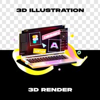 PSD网页设计figma 3d插图3d渲染高分辨率透明背景