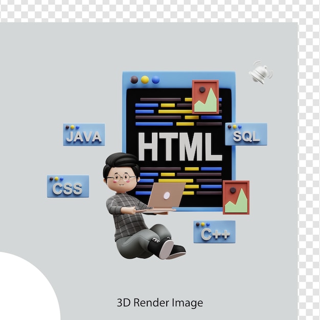 PSD Веб-разработчик, работающий над проектом 3d-иллюстрации, используется для интернета, приложений, инфографики