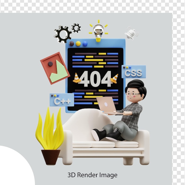 PSD web developer working on project 3d illustration, used for web, app, infographic