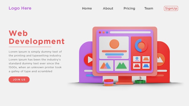 PSD web development 3d illustration landing page psd template