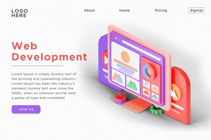 PSD web development landing page design 3d isometric illustration psd template