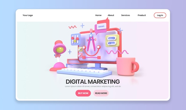 PSD web development for ui ux design concept illustration landing page template business idea background