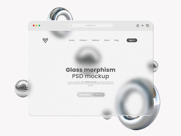 Web interface browser glass morphism mockup