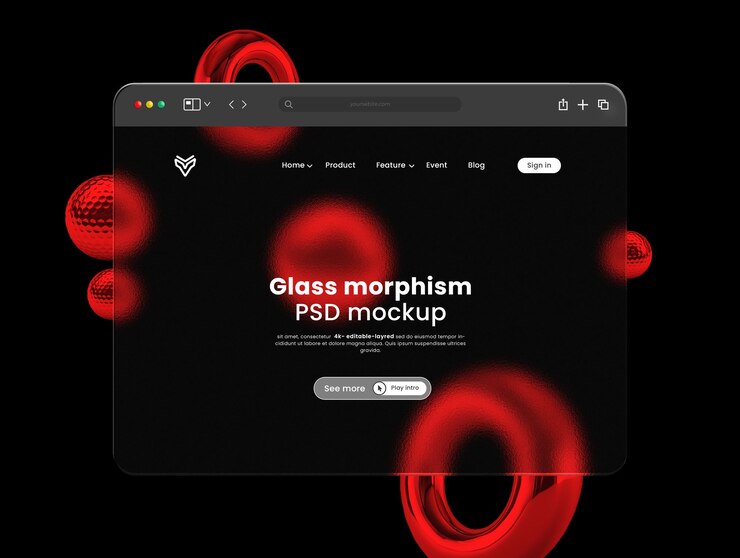 PSD web interface browser glass morphism mockup