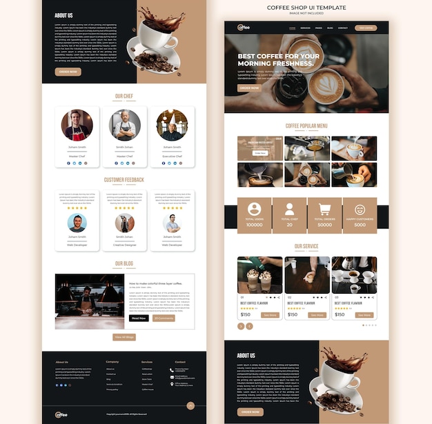 PSD web landing page per la caffetteria progettazione del sito web per la caffetteria