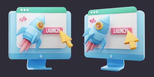 PSD web launching 3d illustration