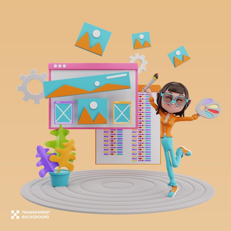 PSD web layout 3d illustration