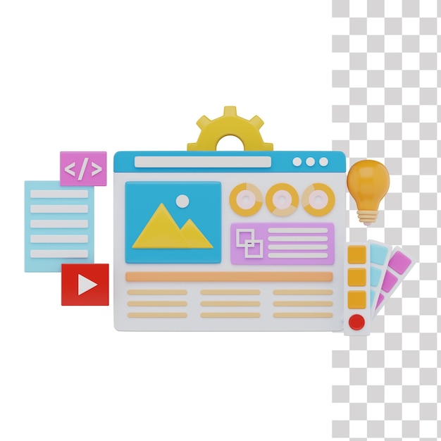 Web page design illustration, a computer with a webpage on it