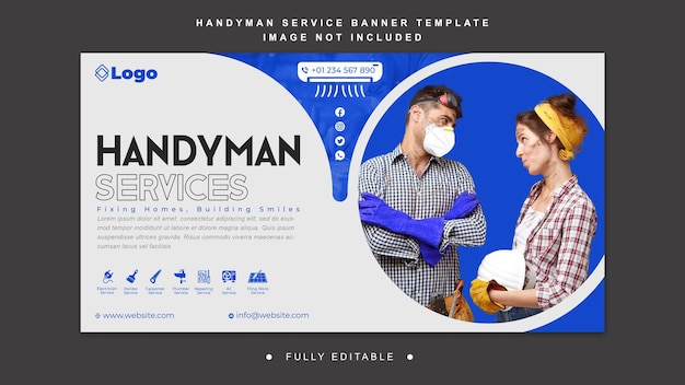 PSD a web page for handyman services with a man and woman on it