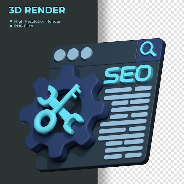 PSD una pagina web con un'icona di rendering 3d e una chiave su di essa.