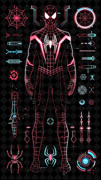 web shooter pixel weapon with spider man design and webs and y2k shape neon color art collections