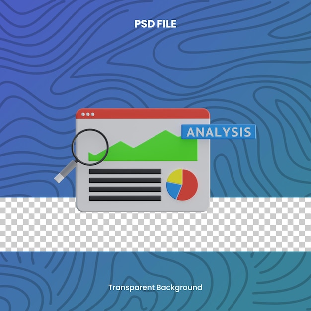 PSD webanalyse 3d-rendering pictogram illustratie psd-bestandsgrafiek