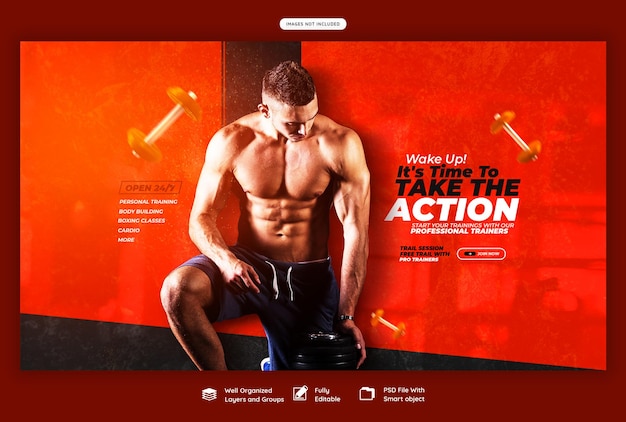 Webbanner of achtergrondsjabloon voor sportschool en fitness