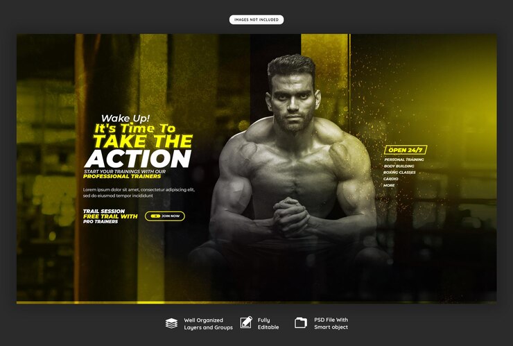 PSD webbanner of achtergrondsjabloon voor sportschool en fitness