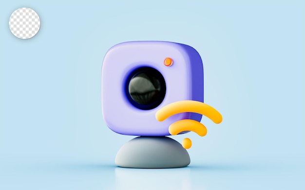 Segno della webcam con segnale wifi concetto di rendering 3d per la connessione wireless del videoregistratore