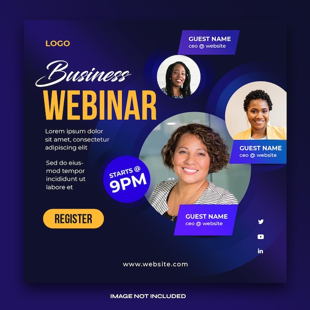 Webinar banner template dark blue design for social media