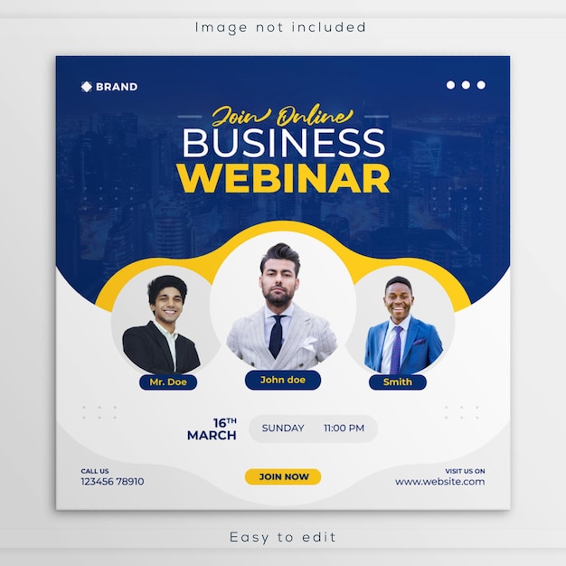 PSD webinar biznesowy media społecznościowe kwadratowy banner internetowy marketing korporacyjny instagram projekt szablonu postu