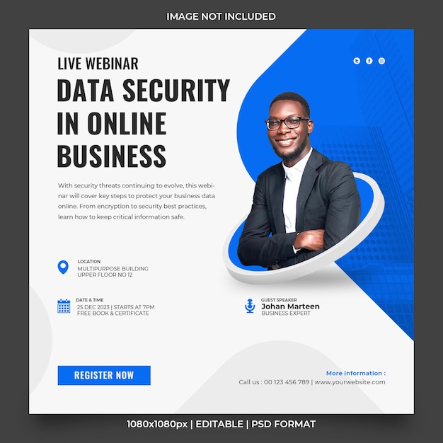 Webinar data security in online business banner social media post template