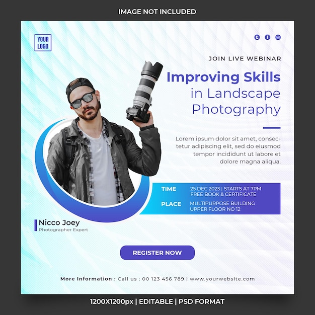 PSD webinar design improve skills photography banner design or social media post template