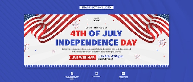 Webinar facebook cover template for American 4th of july holiday celebration