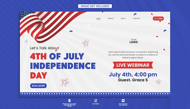 Webinar landing page template for American 4th of july holiday celebration