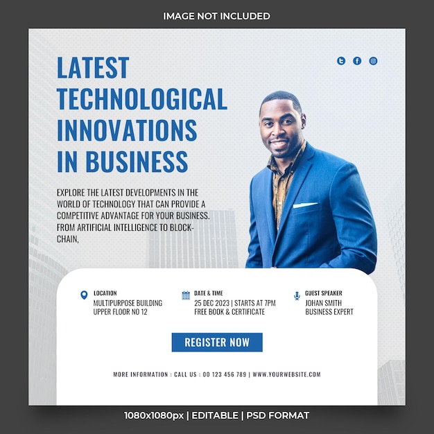 PSD webinar latest technological innovations in business banner social media template