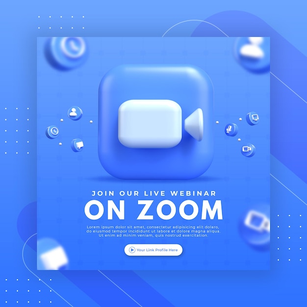 PSD instagramの投稿テンプレートの3dレンダリングズームロゴを使用したウェビナーページのプロモーション