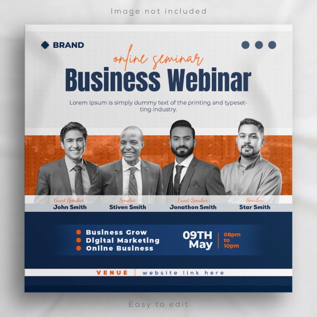 PSD webinar poster, social media promotional post, and online live  business conference instagram post template design.