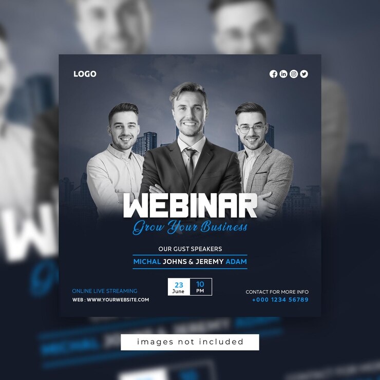Webinar social media promotional post and online live business conference instagram post