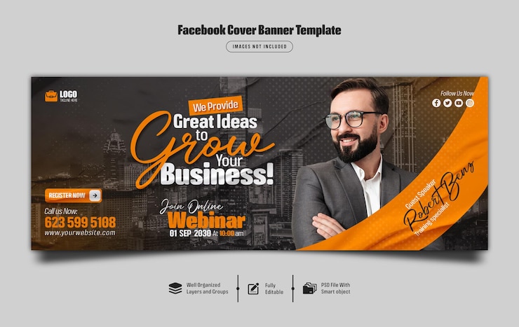 PSD webinarium na żywo z marketingu cyfrowego i szablon banera na okładkę na facebooku premium psd