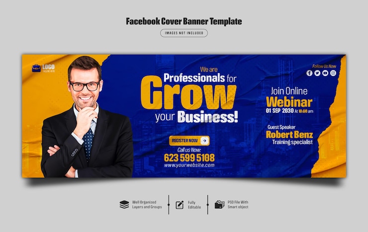 PSD webinarium na żywo z marketingu cyfrowego i szablon banera na okładkę na facebooku premium psd