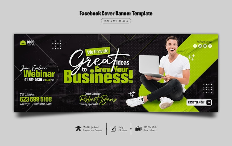PSD webinarium na żywo z marketingu cyfrowego i szablon banera na okładkę na facebooku premium psd
