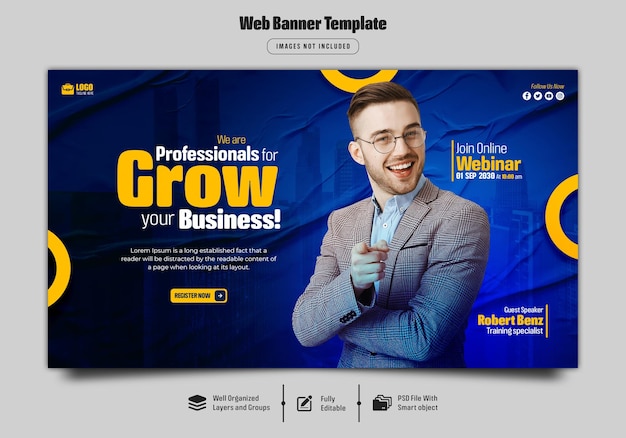 Webinarium na żywo z marketingu cyfrowego i szablon korporacyjnego banera internetowego Premium Psd
