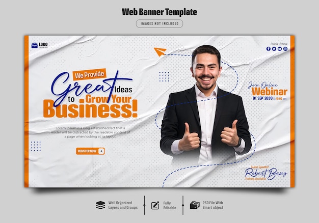 Webinarium na żywo z marketingu cyfrowego i szablon korporacyjnego banera internetowego Premium Psd