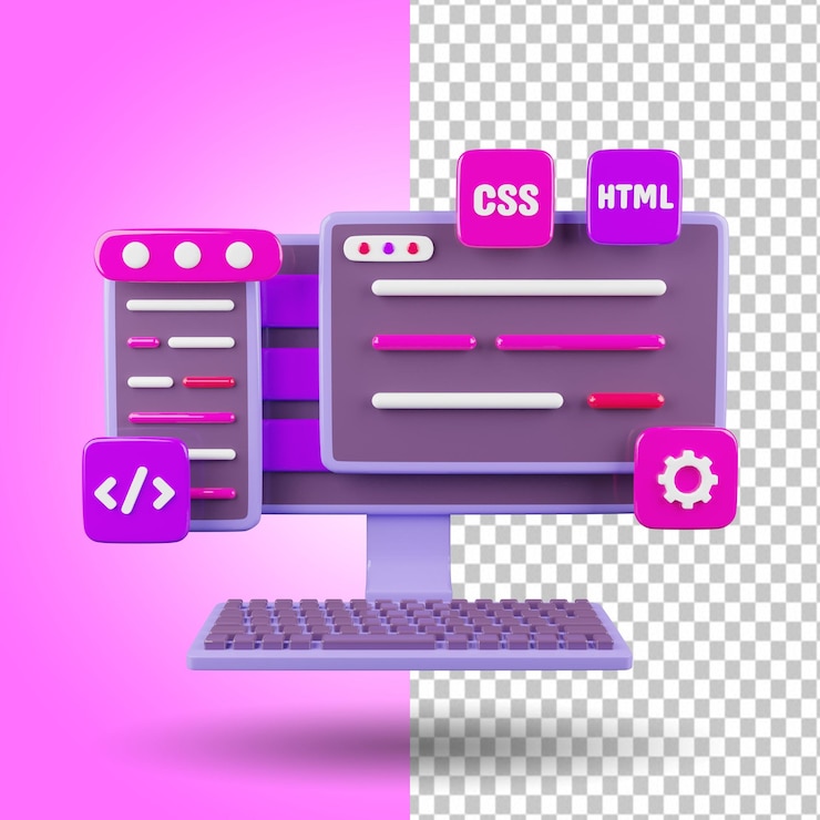 PSD webontwerpontwikkeling en coderingsconcept 3d render