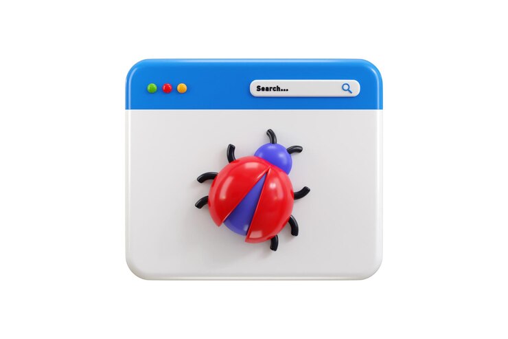 PSD webpage bug virus malware icon 3d render concept of cyber security antivirus malware icon