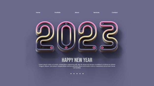 PSD webpaginasjabloon met 3d-typografieillustratie uit 2023