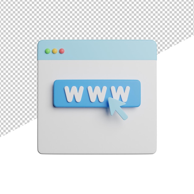 PSD sito web indirizzo browser vista frontale 3d rendering icona illustrazione su sfondo trasparente