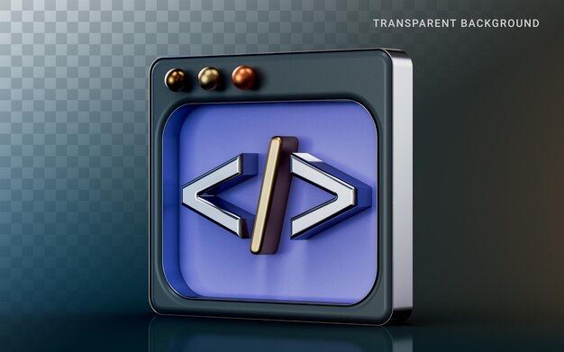 PSD 暗い背景のウェブサイトコードインターフェイスアイコンウェブ開発のための3dレンダリングの概念ウェブサイトコーディング