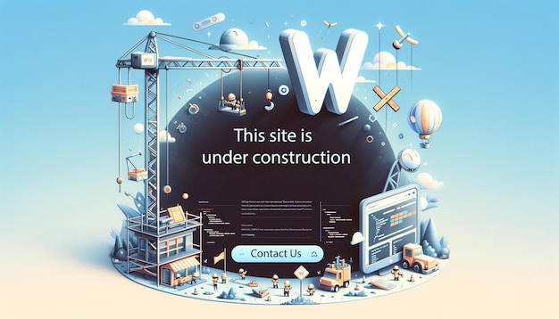 Website under construction landing page design with contact us