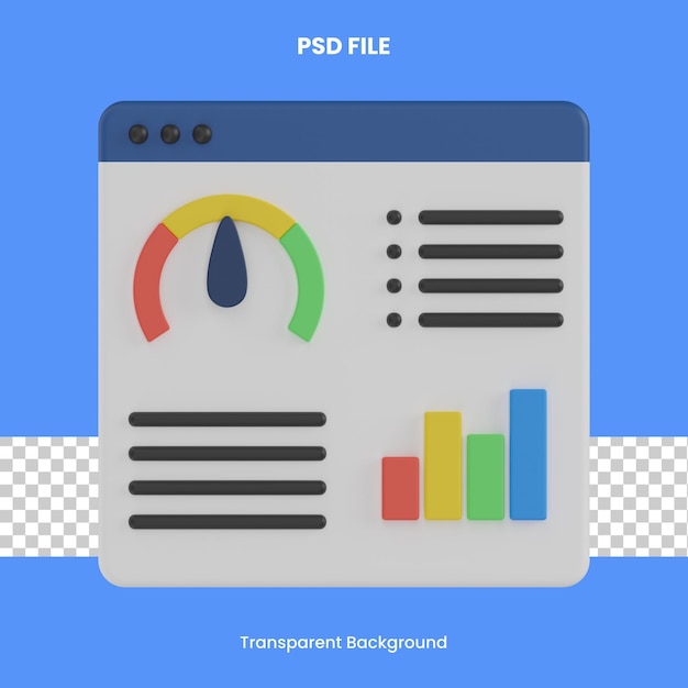 PSD 웹사이트 대시보드 3d 렌더링 아이콘 그림 분석