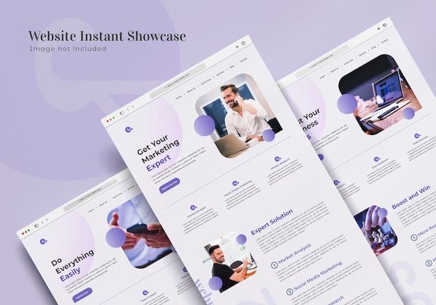 PSD mockup di vetrina istantanea del sito web isolato