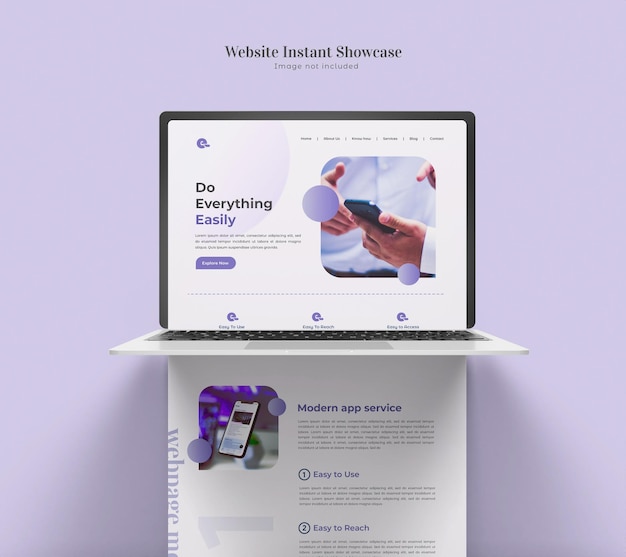 PSD mockup di vetrina istantanea del sito web isolato