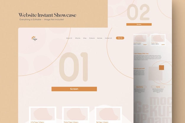 PSD website instant showcase mockup with 3d browser isolated