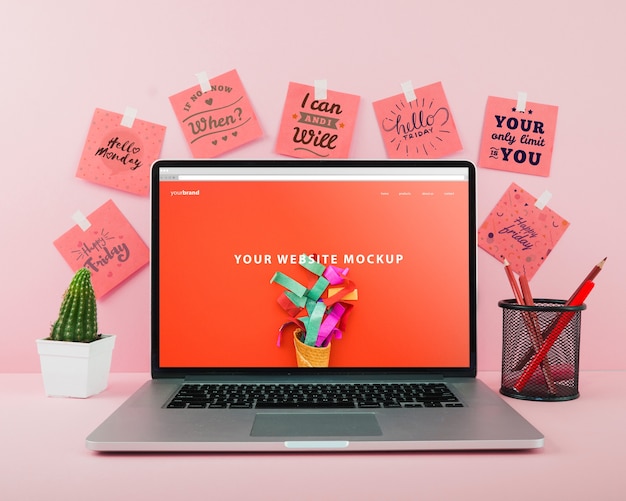 PSD website mockup with laptop on desk