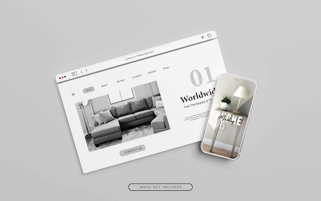 Mockup di presentazione del sito web con mockup di smartphone