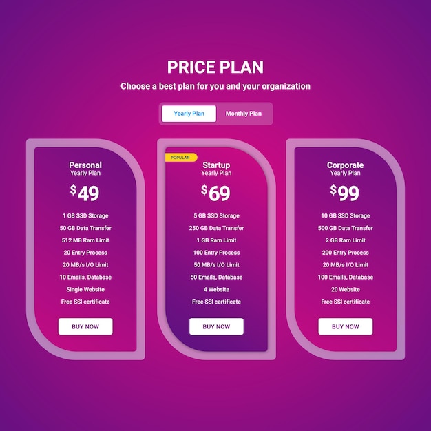 PSD website pricing table