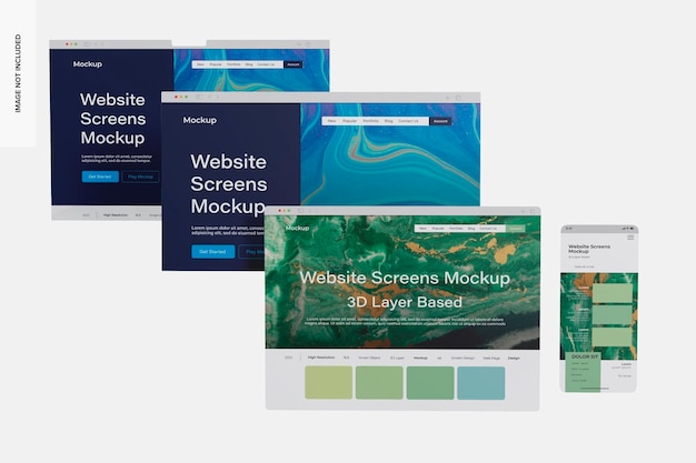 Mockup di schermate del sito web, vista frontale