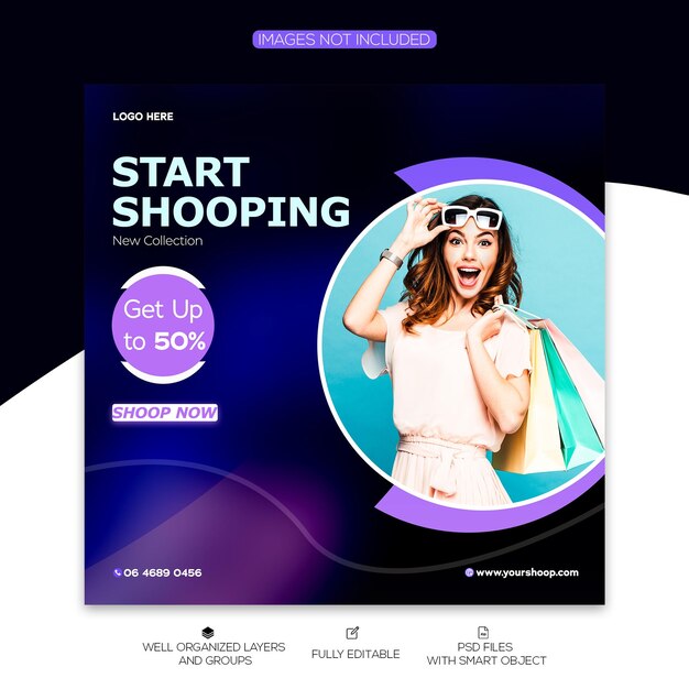 PSD a website that says start shopping on it