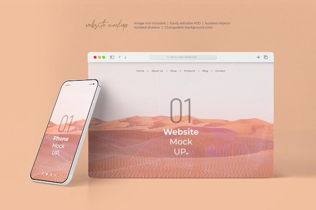 PSD websitepresentatie met geïsoleerd smartphonemodel